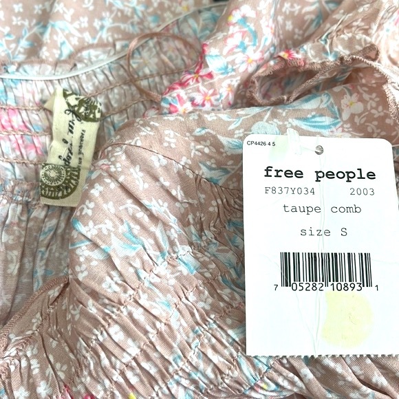 Free People Dainty Watercolor Floral-Print Smocked Mini Dress, Taupe, Small - Picture 13 of 13